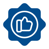 Thumbs up badge with blue outline.