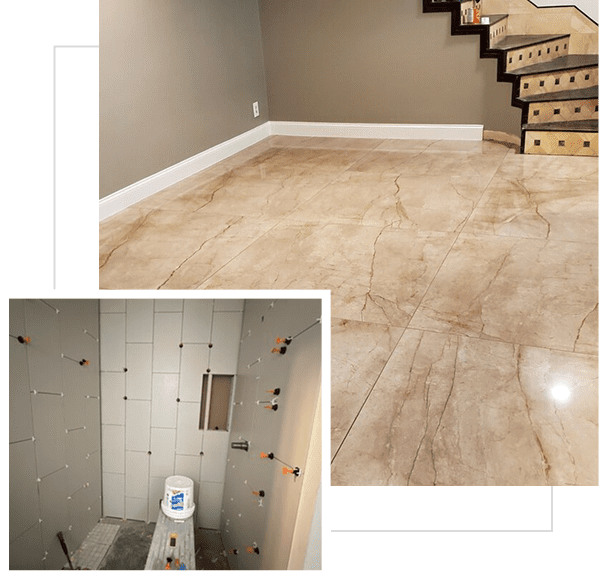 Group 19 (4) Tiled floor and wall with staircase.