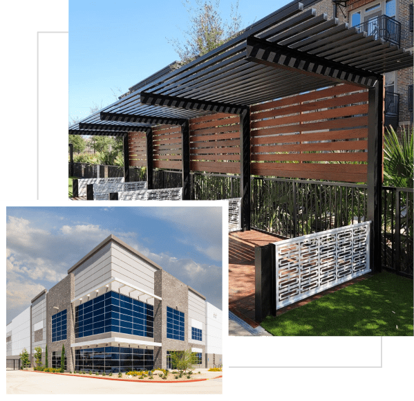 Group 19 Modern pergola and industrial building exterior.