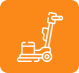 Floor sander icon on orange background.