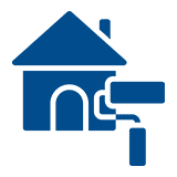 Blue house with paint roller icon.