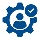 User icon with gear and check mark.