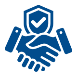Handshake with shield, trust symbol icon.